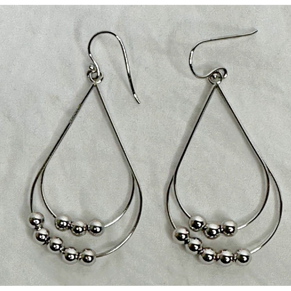 JCM Earrings Sterling Silver Polished Double Dangle Teardrop Balls 925 Hook